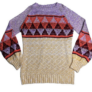 Jodifl Knit Sweater Womens M Colorful Bishop Sleeves Geometric Fall Layer Cozy